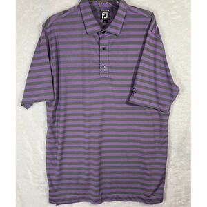 Foot Joy PoloGolf Shirt Grey Purple Striped Men's Size‎ Xl Golf Preppy